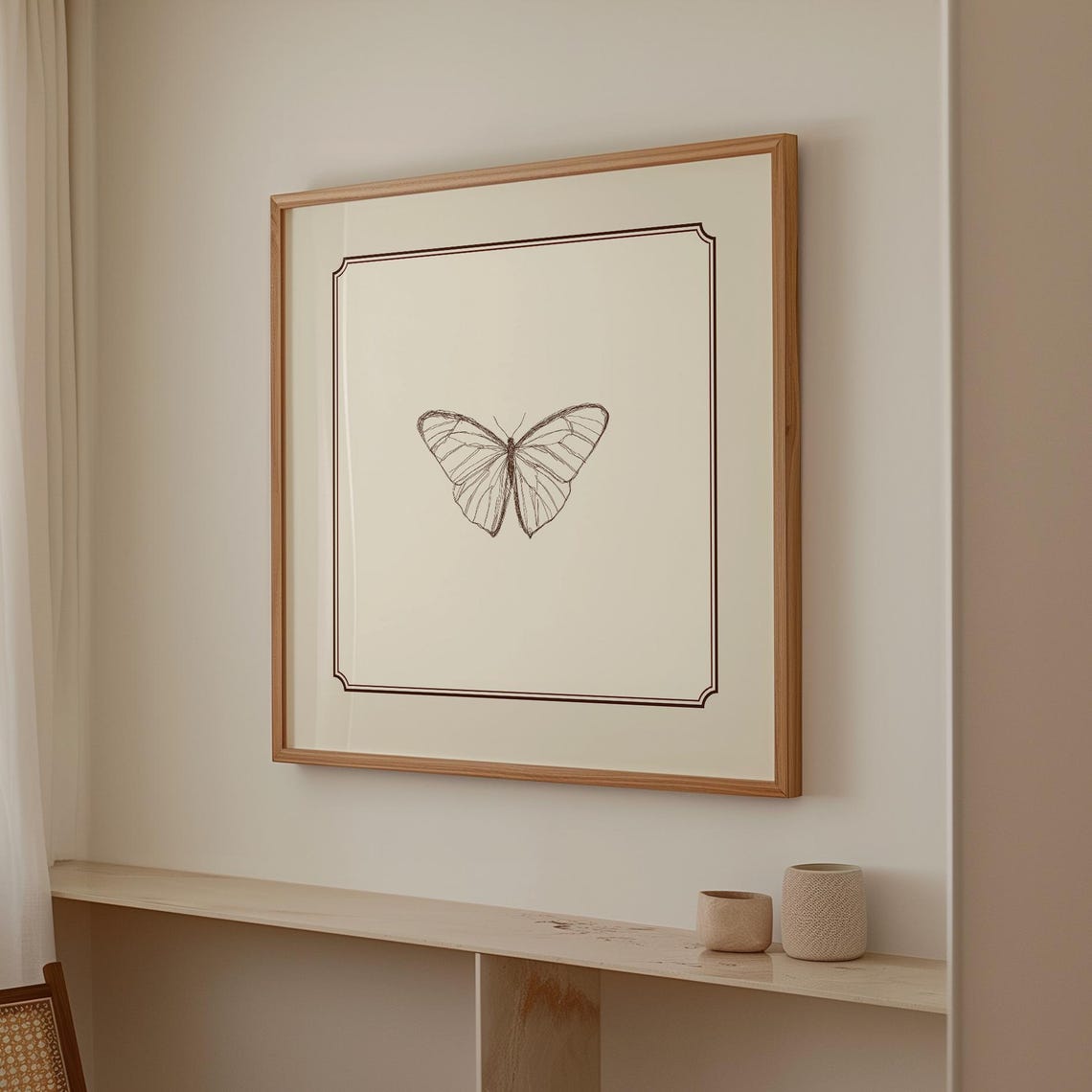 Cream Minimal Butterfly Print Wall Art Trendy Decor Cottage Nursery - Image 3