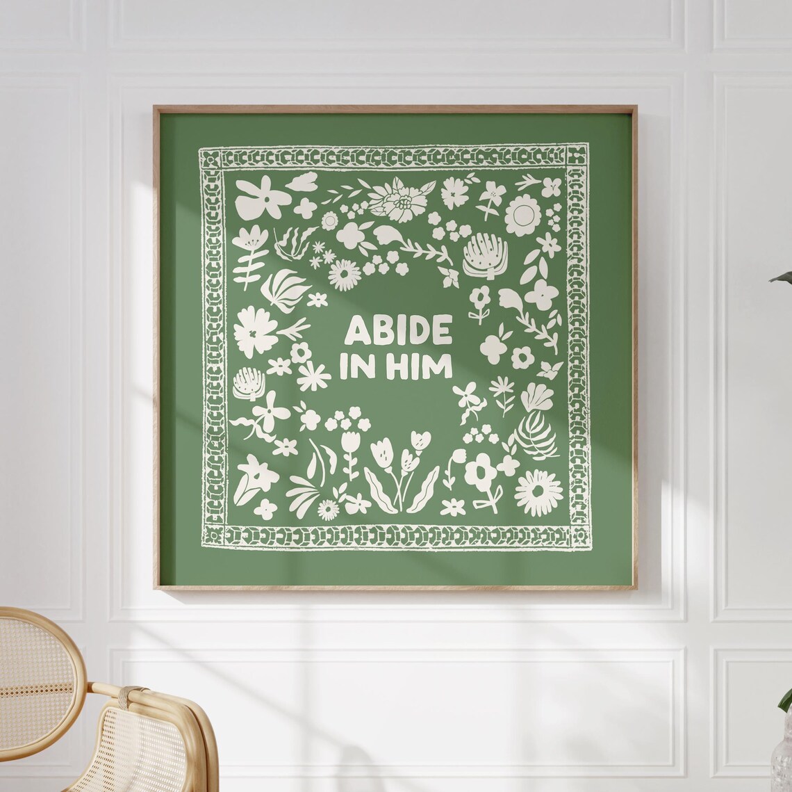 Abide In Him Square Print Instant Wall Art Kitchen Living Room Art Blue Thin Line Scripture - Image 2