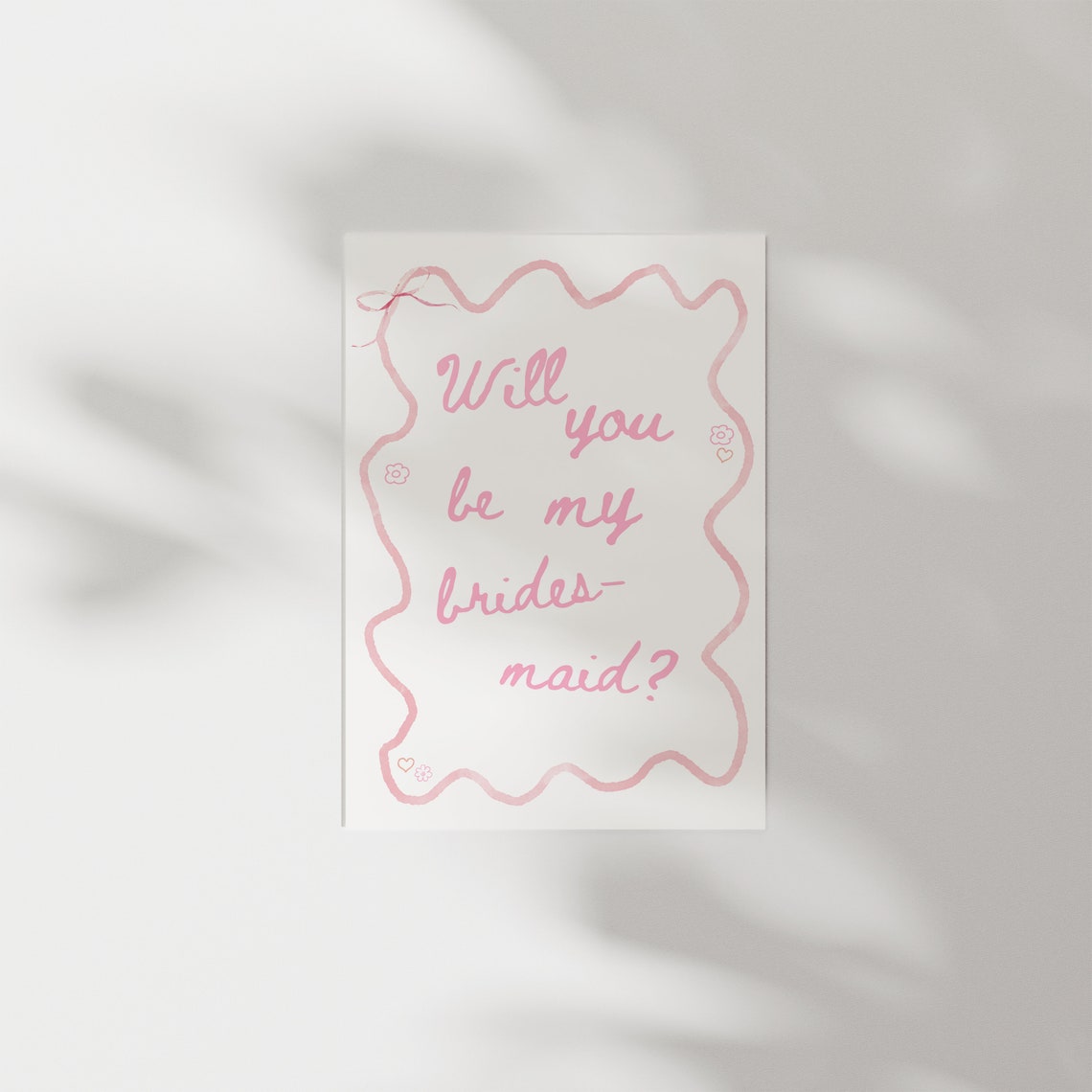 Will You Be My Bridesmaid Pink Watercolor Wavy Border Poster