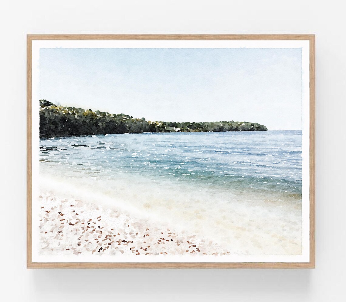 Lake Michigan Beach Watercolor Pebble Shore Muted Great Lakes Wall Art