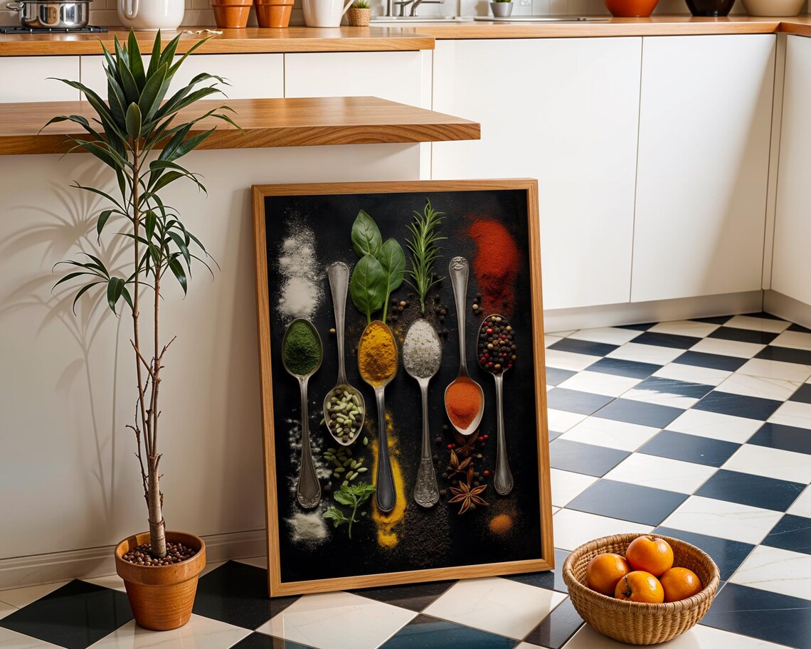 Herb And Spice Kitchen Wall Art Print Botanical Food Illustration Rustic Modern Dining Room Decor Whimsical Cooking Artwork