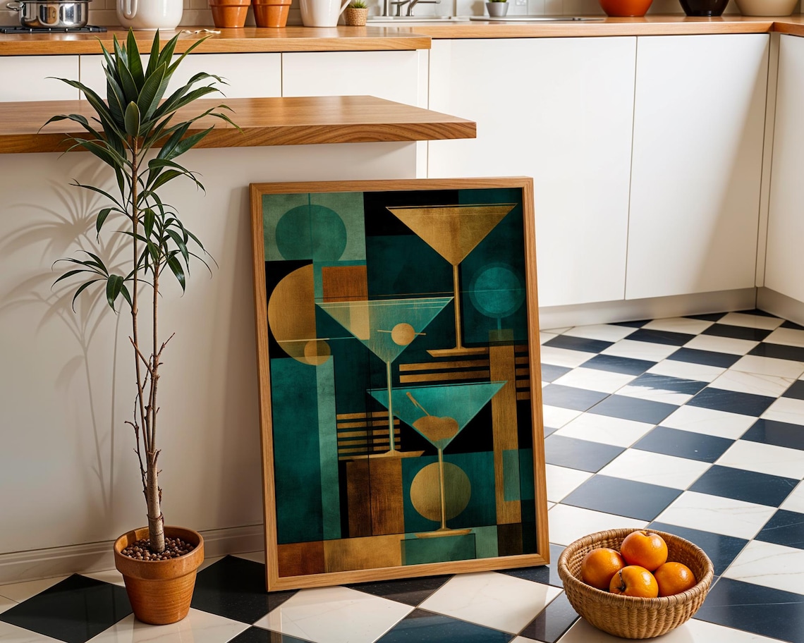 Art Deco Cocktail Print, Geometric Bar Wall Art