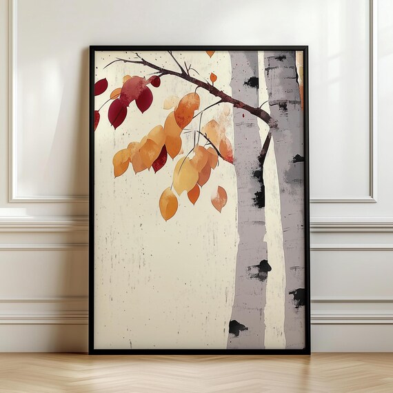 Birch Tree Painting Nature Inspired Wall Art Print Japandi Style Minimalist Birch Tree Art Dopamine Decor Bedroom Living Dining Room