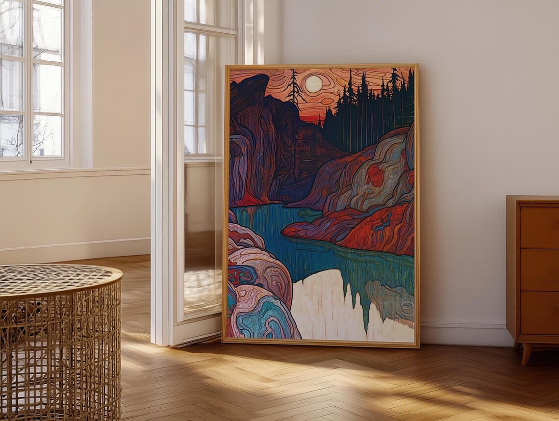 River Canyon at Moonrise Art Nouveau Landscape Painting Poster - Image 7