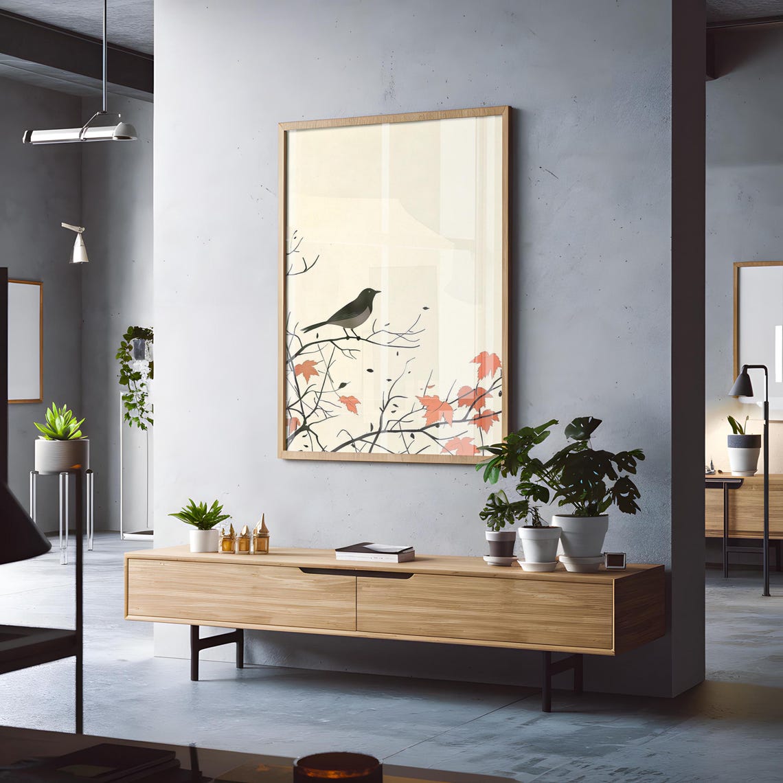 Minimalist Blackbird on Branch Japandi Style Autumn Art Poster - Image 3