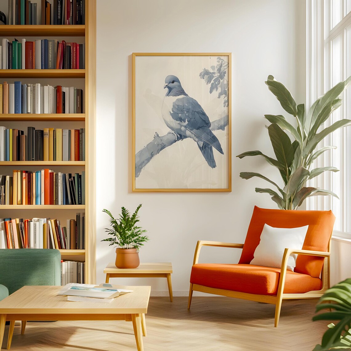 Elegant Blue Gray Pigeon On A Branch Watercolor Style Poster - Image 3