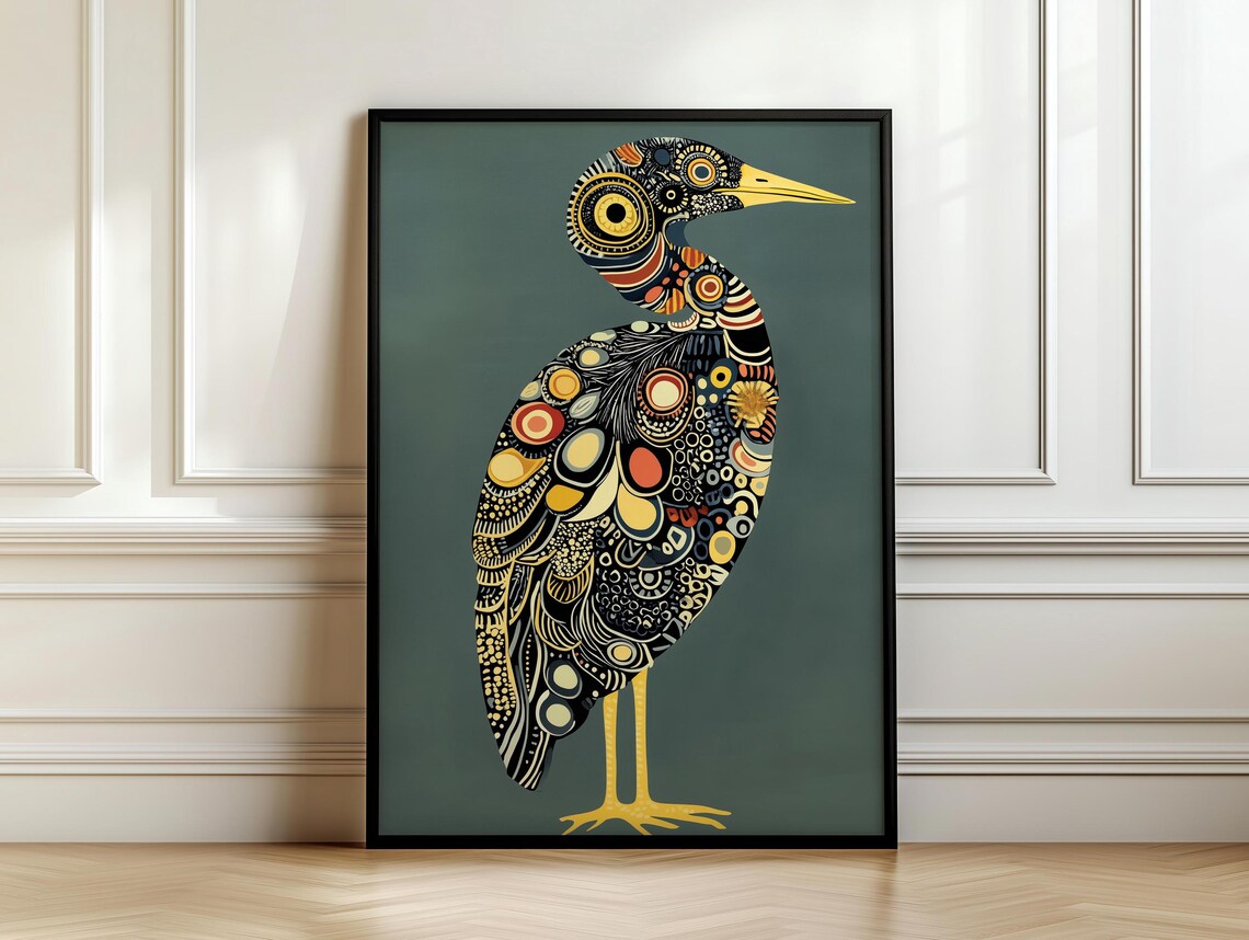 Retro Vintage Emerald Green Heron Art Print, Art Deco - Image 7