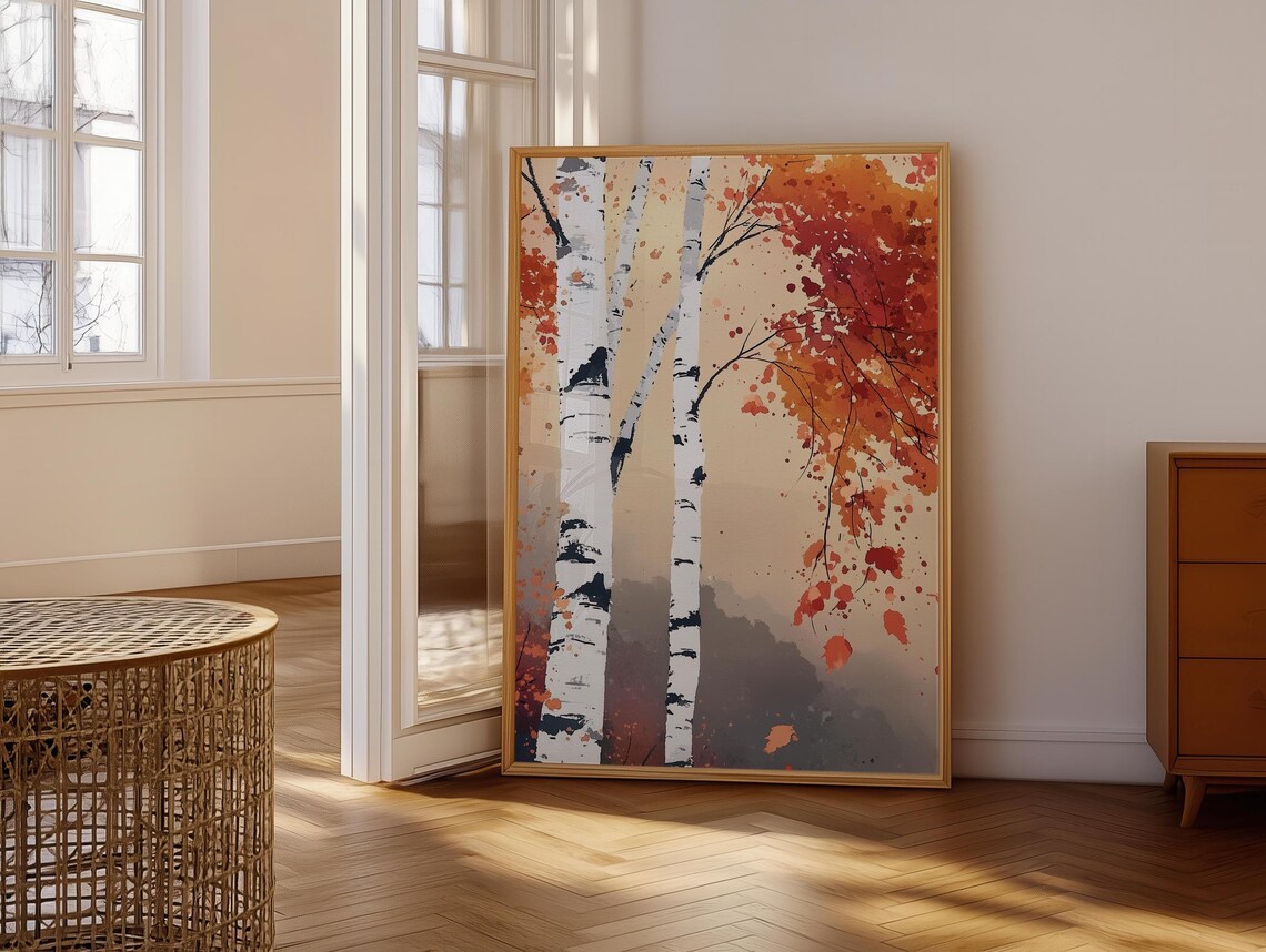 Birch Tree Painting Nature Inspired Wall Art Print Japandi Style White Birch Tree Art Dopamine Decor Bedroom Living Dining Room - Image 6