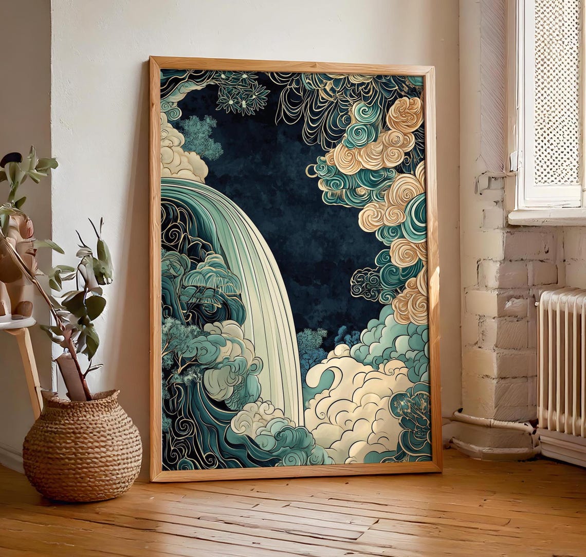 Japanese Ikigai Ukiyo E Print Waterfall Painting Poster Masculine Wall Hanging Art Traditional Japanese Artwork - Image 7