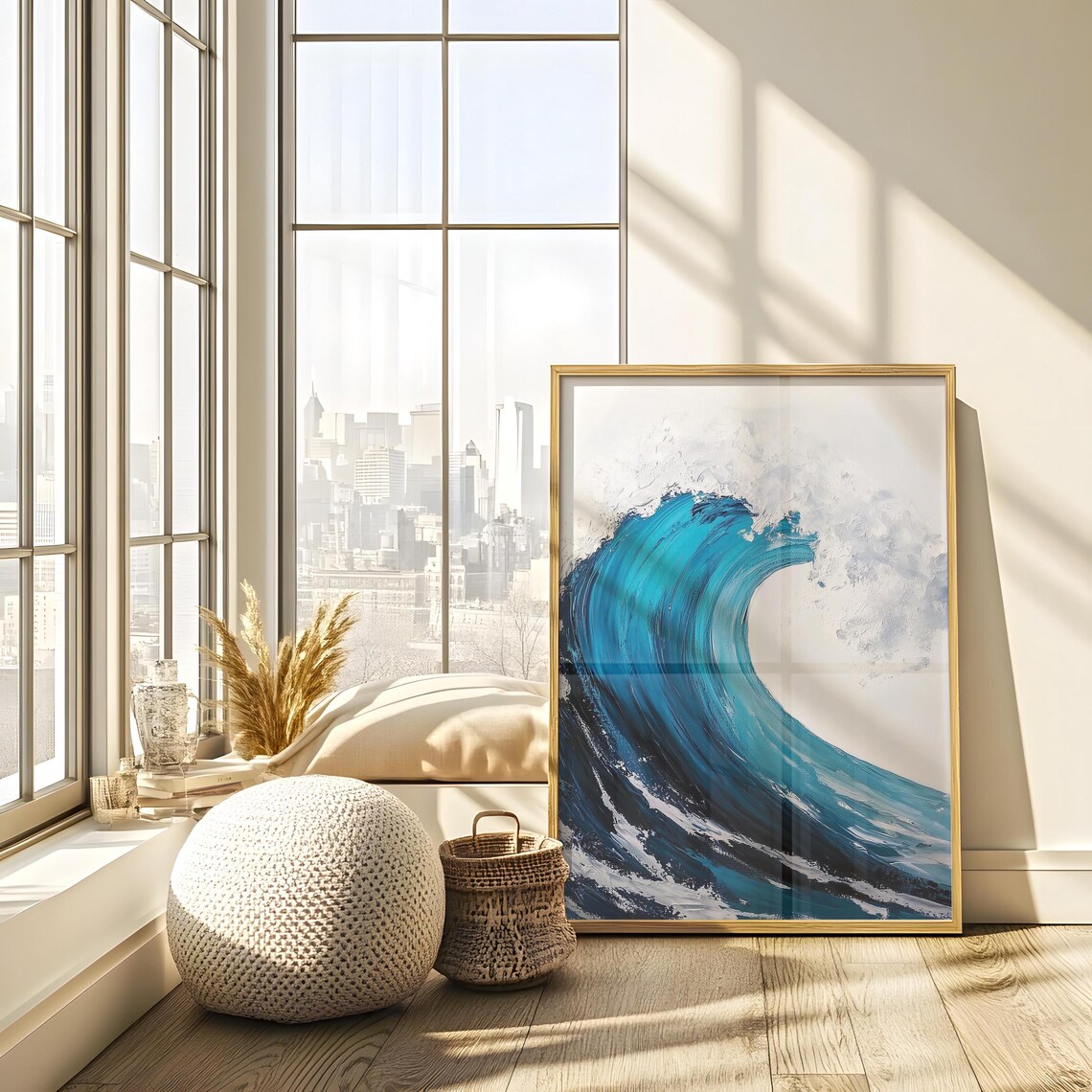 Abstract Blue Ocean Wave Crashing Foam White Painting Poster - Image 2