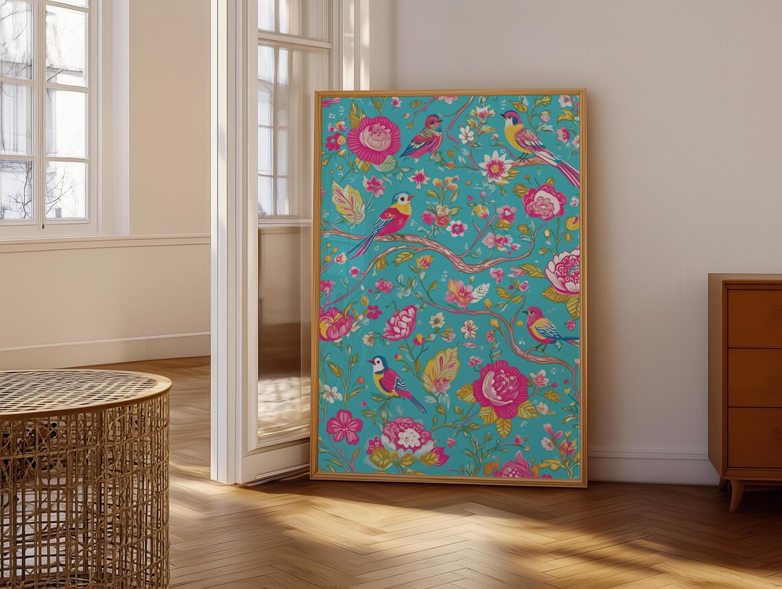 Chinoiserie Botanical Birds Art Print, Floral Pattern - Image 6