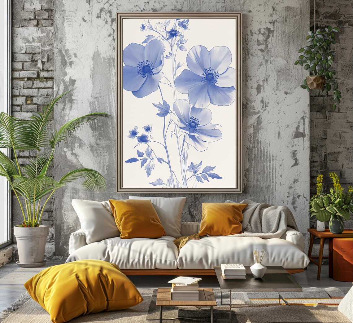 Blue Anemone Blossoms Watercolor Trio Botanical Floral Art Poster - Image 7