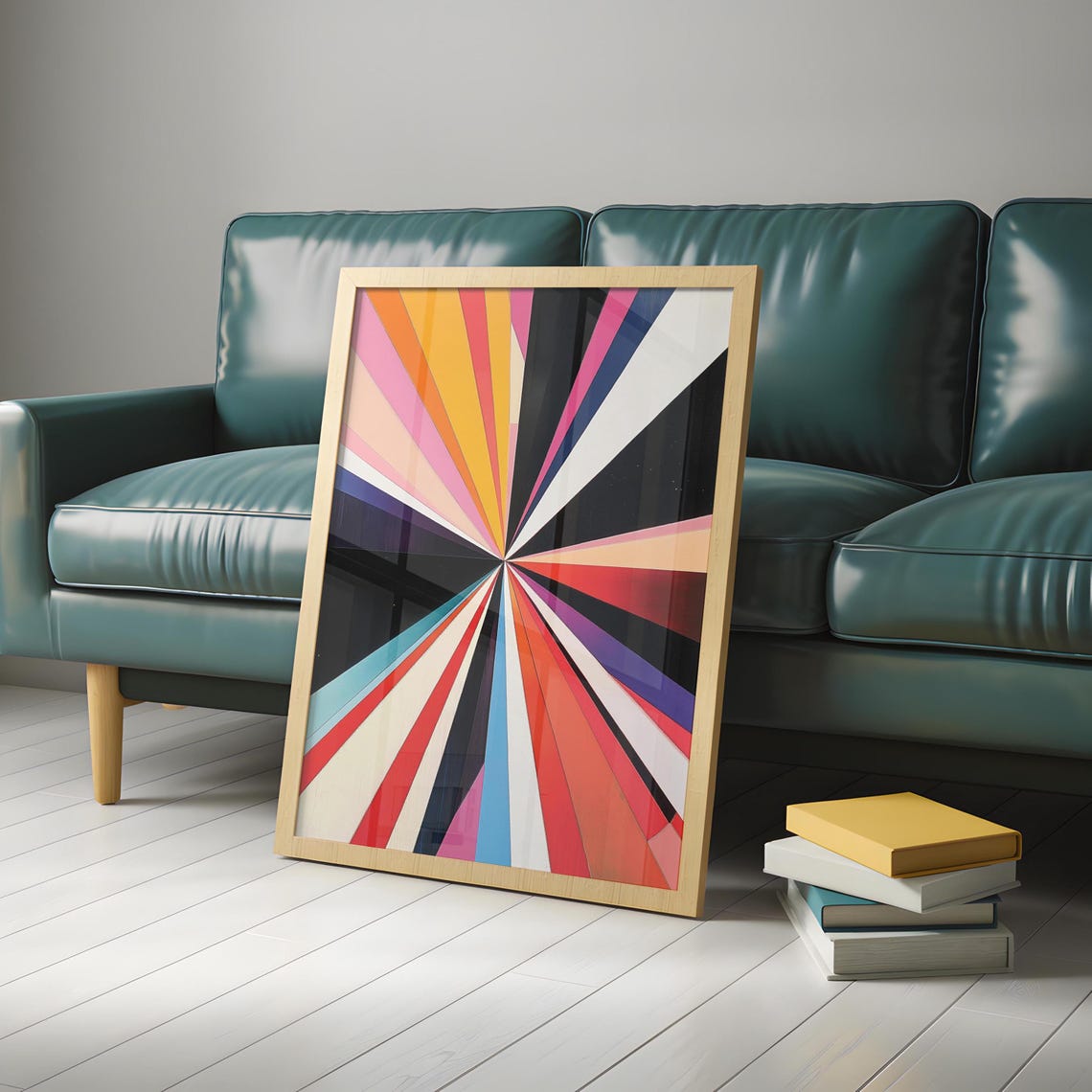 Radiant Multicolor Sunburst Rays Abstract Painting on Black Poster - Image 5