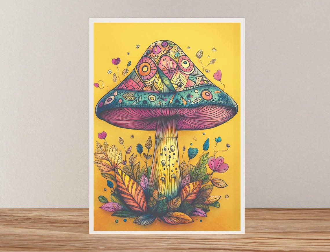 All Seeing Eyes Mushroom With Patterned Cap Yellow Art Poster