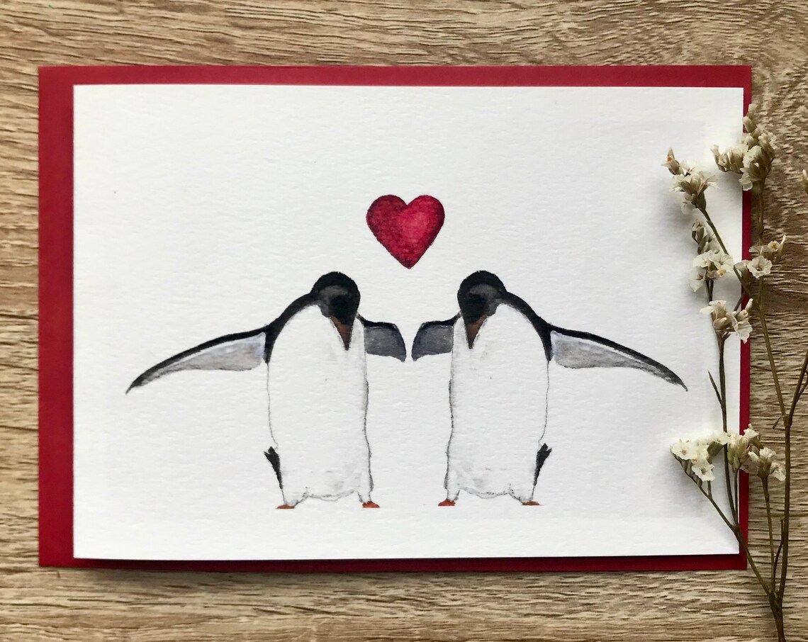 Penguin Heart Art Print, Cute Animal Poster