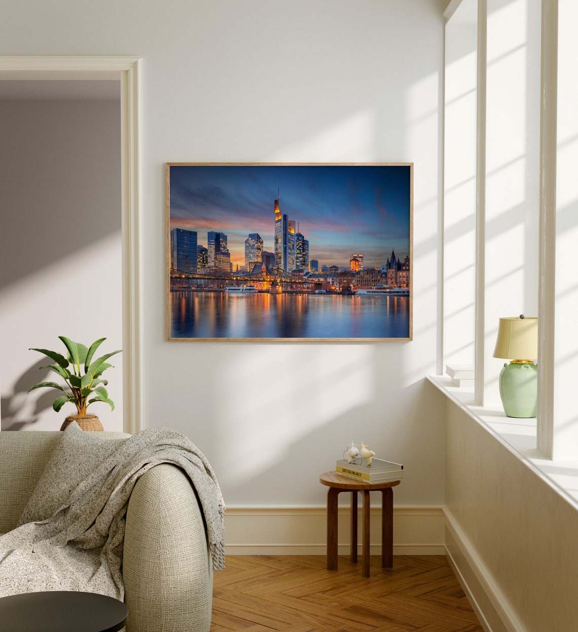 Frankfurt Am Main Germany Skyline Dusk River Landscape Poster - Image 5