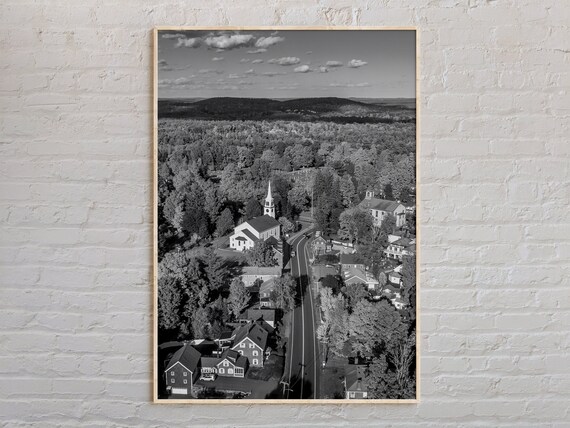 Massachusetts Small Town Aerial Black And White Photography Poster