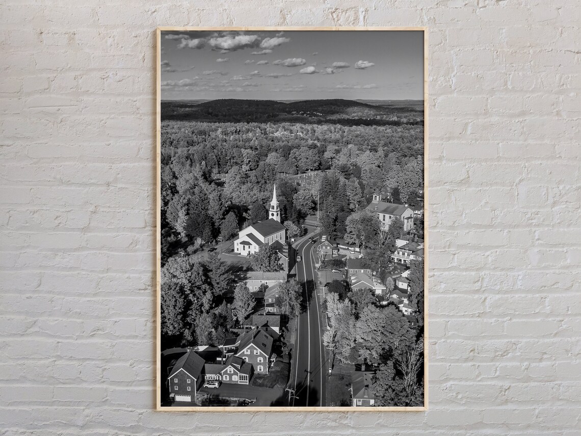 Massachusetts Small Town Aerial Black And White Photography Poster