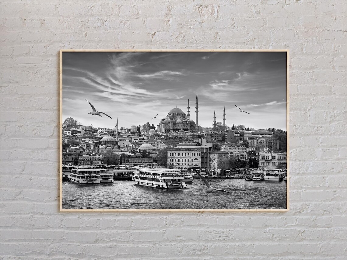 Black and White Istanbul Travel Poster, Wall Art