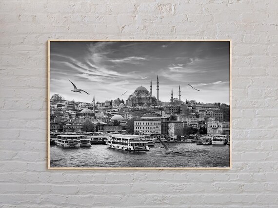 Black and White Istanbul Travel Poster, Wall Art