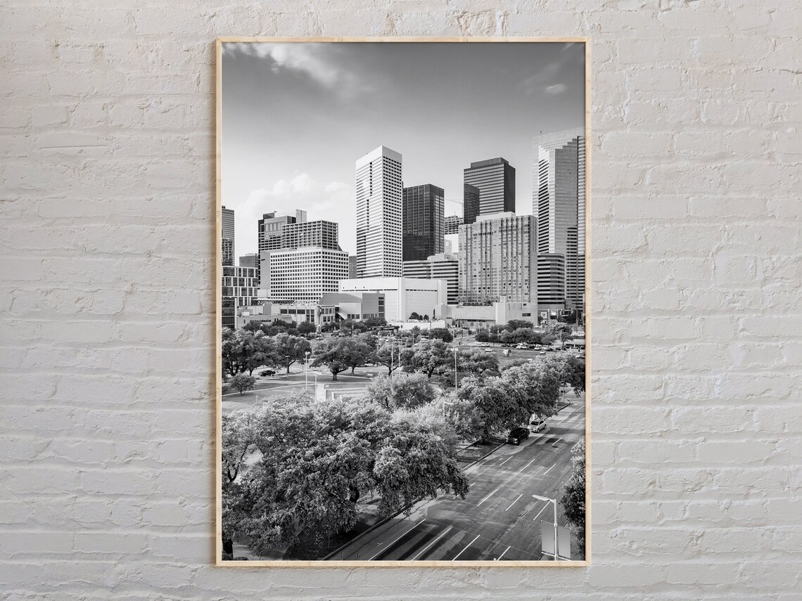 Houston Texas Skyline Black and White City Architecture Poster