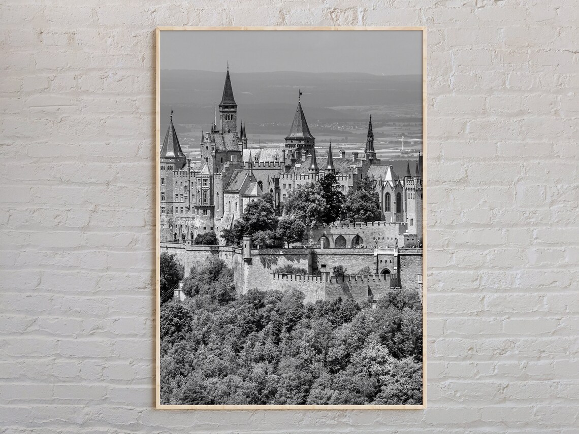 Historic German Fairytale Castle Black and White Photography Poster