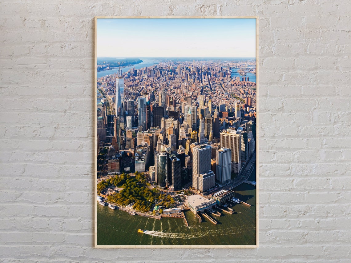 Real Photo New York City Lower Manhattan Aerial Skyline Poster