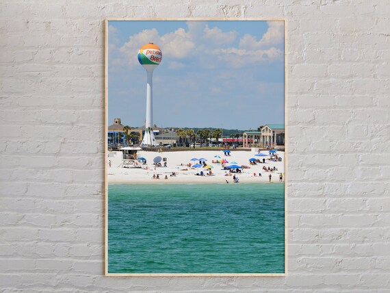 Pensacola Beach Florida Water Tower Real Photo Beach Umbrella Travel Poster