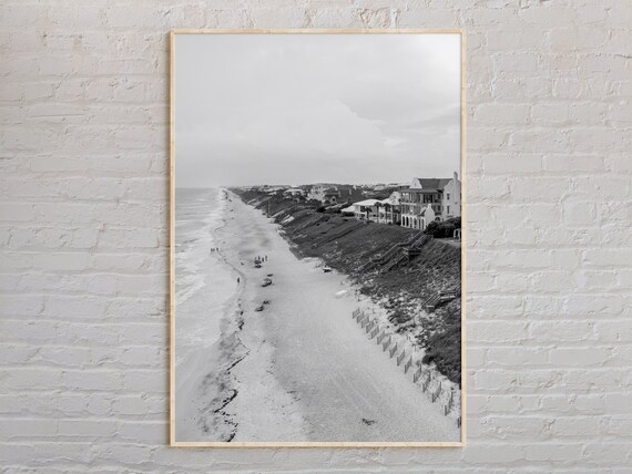 Aerial Beach Houses Dunes Coast Black And White Photo Poster