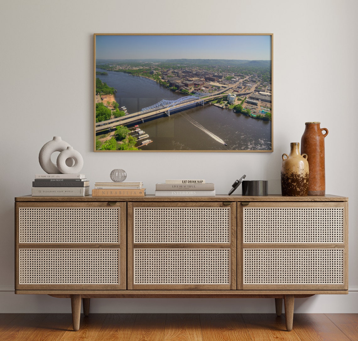 La Crosse Wisconsin Summer Riverfront Bridge Marina Aerial Poster - Image 4
