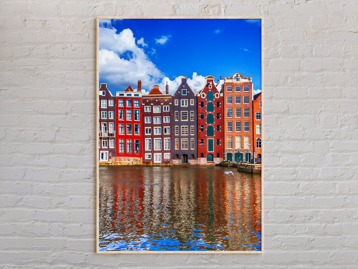 Amsterdam Canal Houses Colorful Dutch Gables over Water Poster