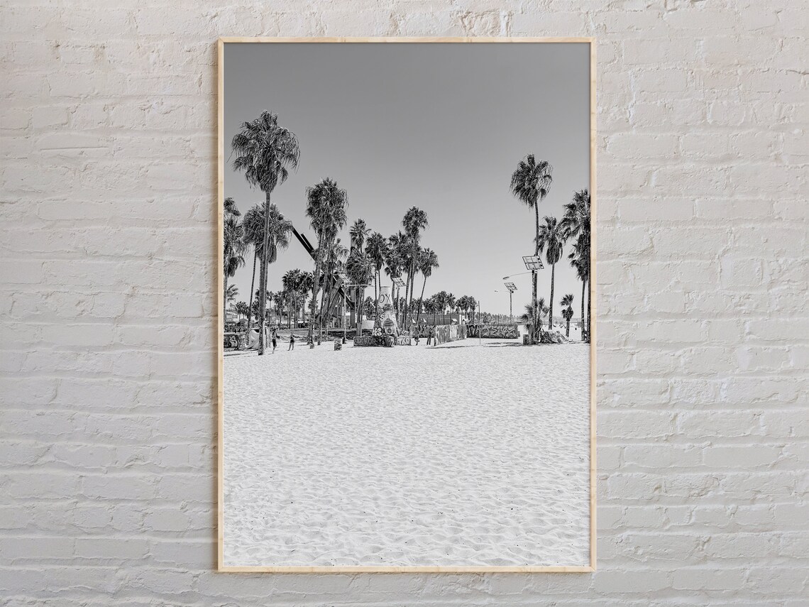 Black And White Venice Beach Palm Trees Boardwalk Photo Poster