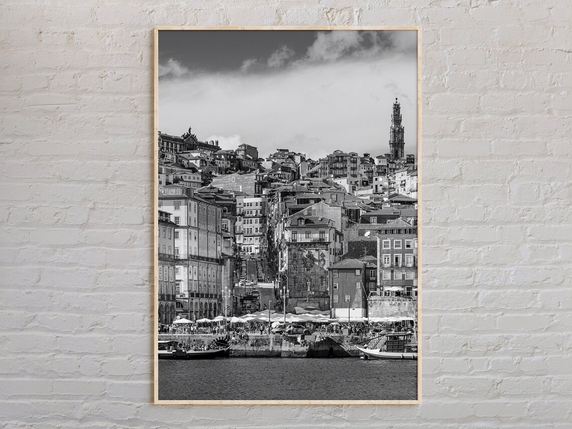 Black And White Porto Portugal Riverside Ribeira Photo Poster