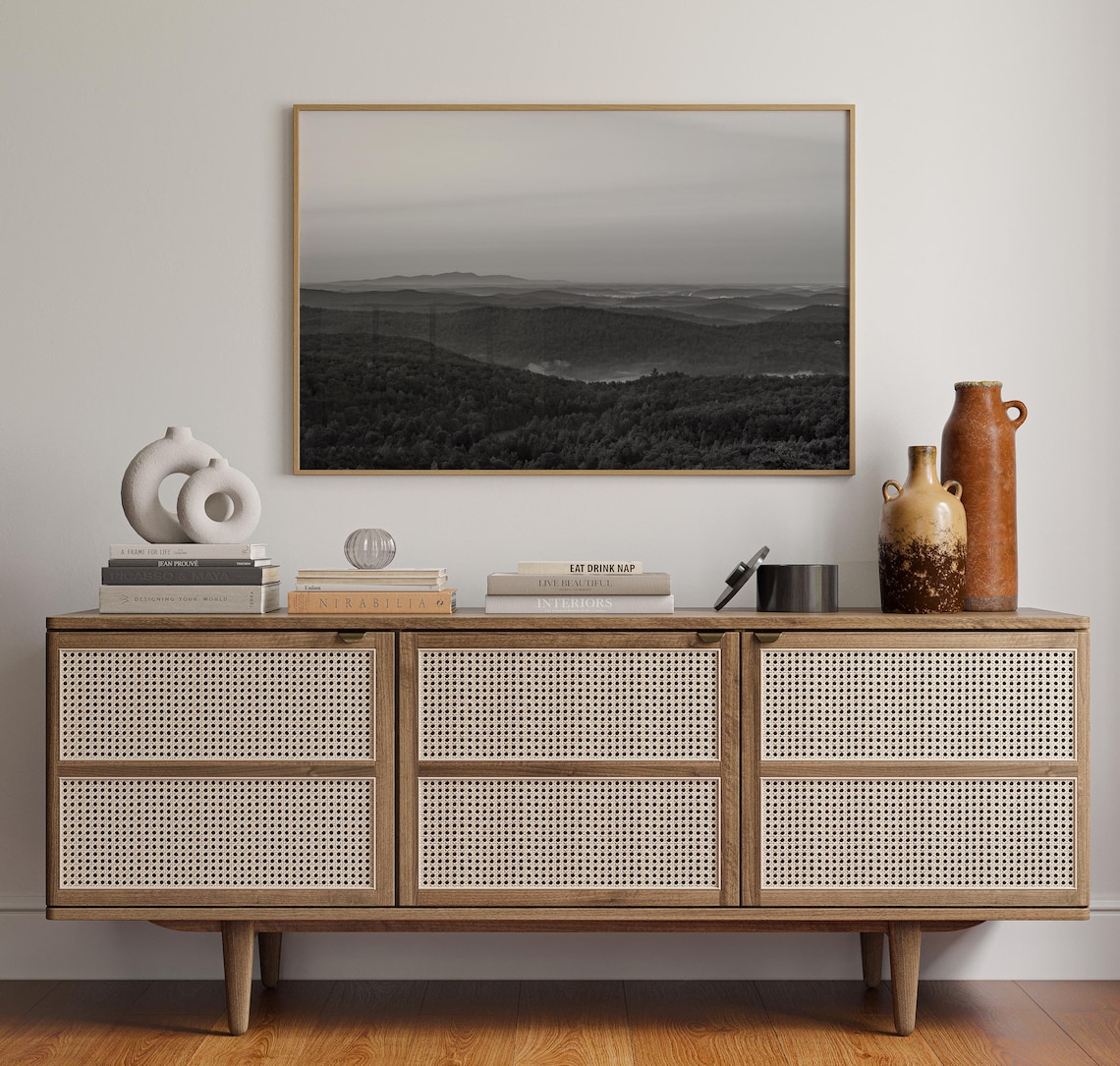 South Carolina Misty Forest Hills Layered Ridges Black White Poster - Image 4