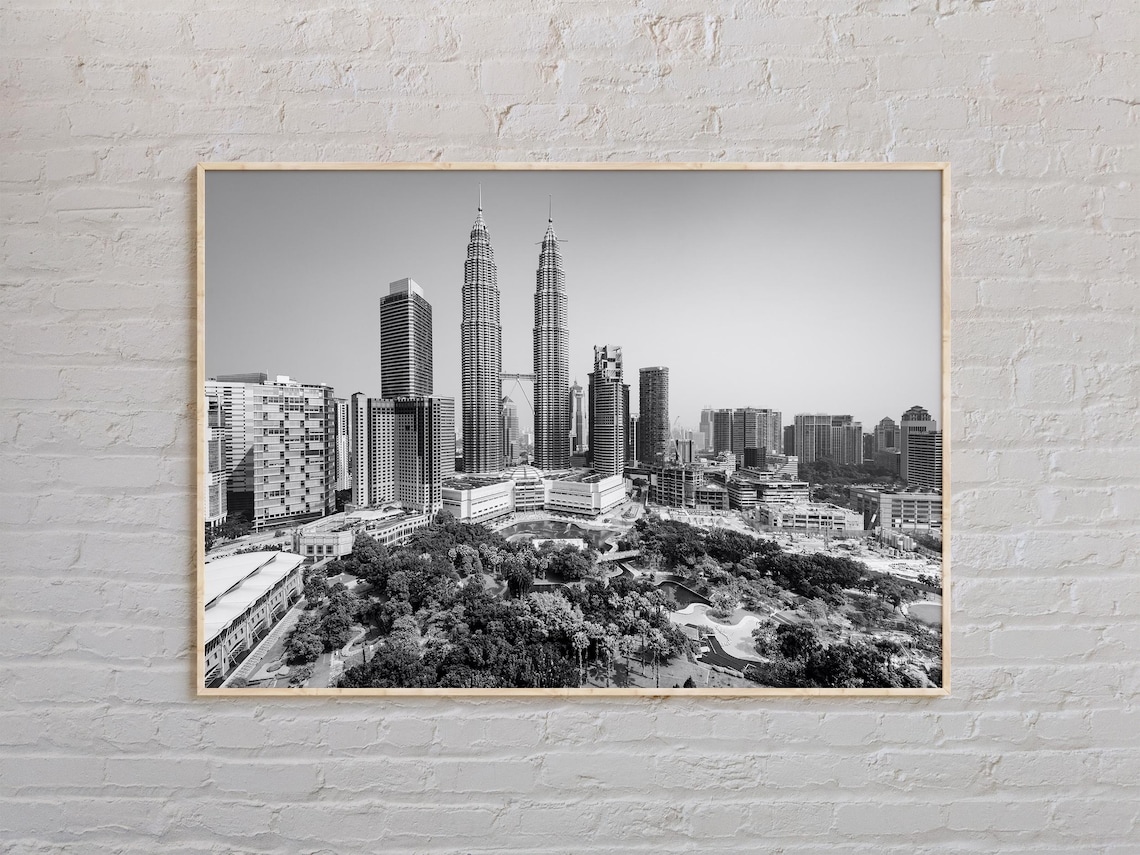 Kuala Lumpur Skyline Black And White Petronas Towers Photo Poster