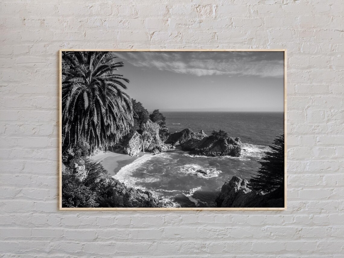 Big Sur McWay Cove Black And White California Coast Photography Poster