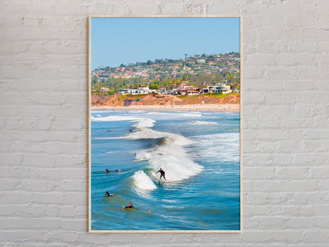 Surfers Riding Turquoise Waves at Sunny San Diego Beach Poster