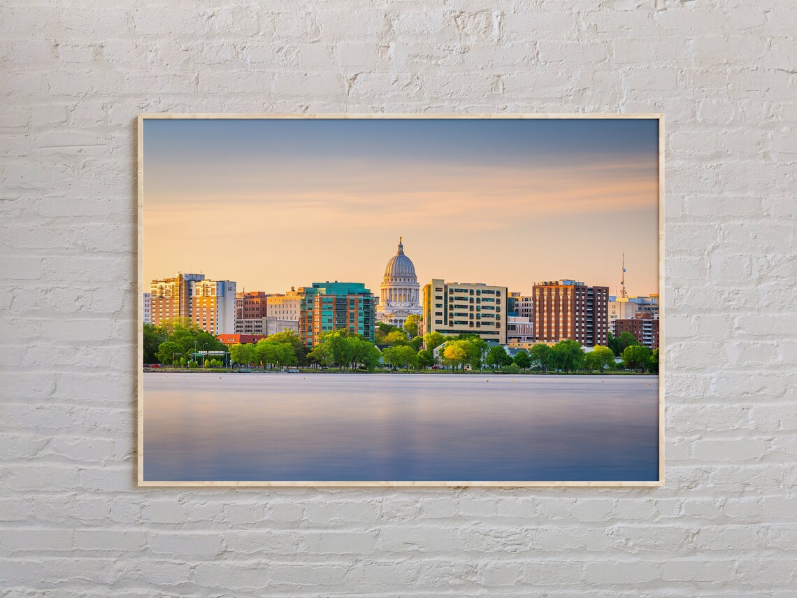 Madison Wisconsin Capitol Skyline Sunset Lake Photography Poster