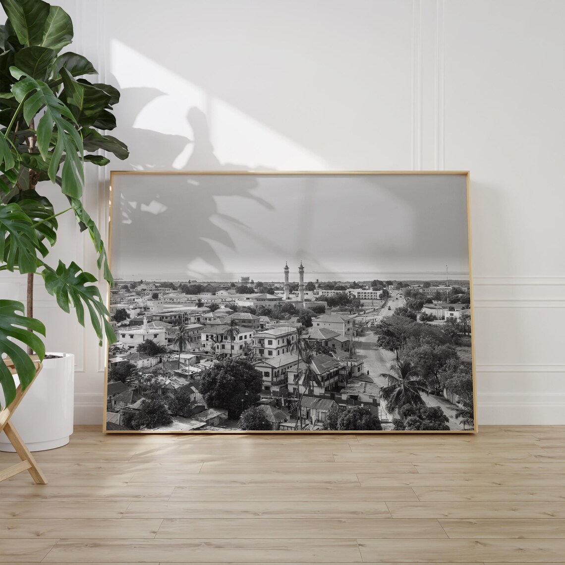 The Gambia Coastal Town Twin Minaret Mosque Black and White Poster - Image 2