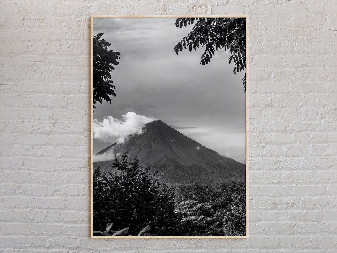 Black And White Volcano Mountain Peak Dramatic Nature Photo Print