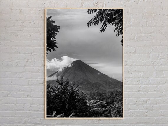 Black And White Volcano Mountain Peak Dramatic Nature Photo Print