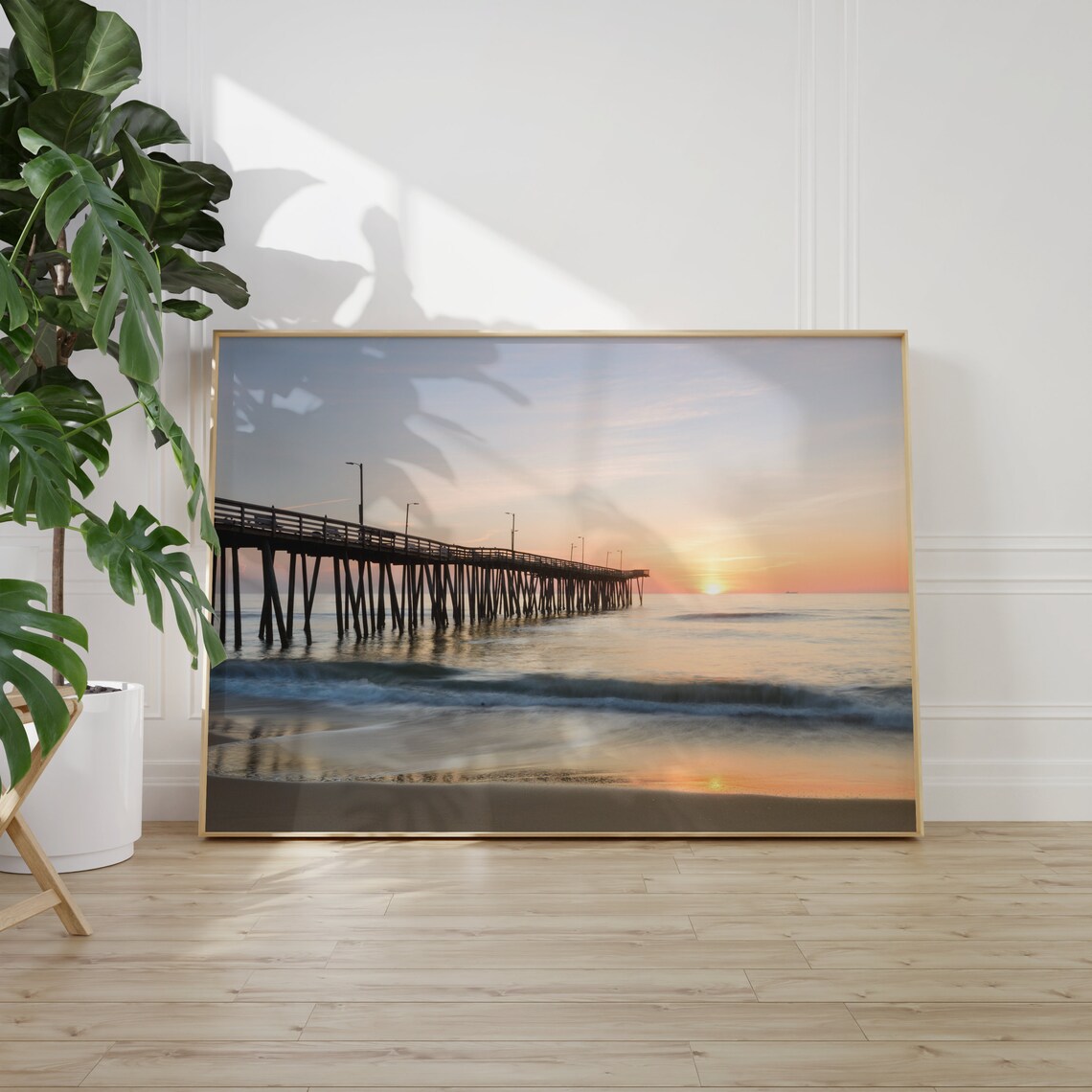 Virginia Beach Wooden Pier Serene Golden Sunset Ocean Photo Poster - Image 2