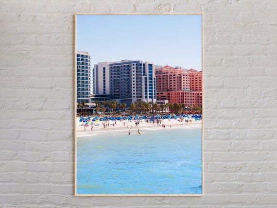 Clearwater Beach Daytime Photo Hotels Blue Umbrellas Turquoise Sea Poster