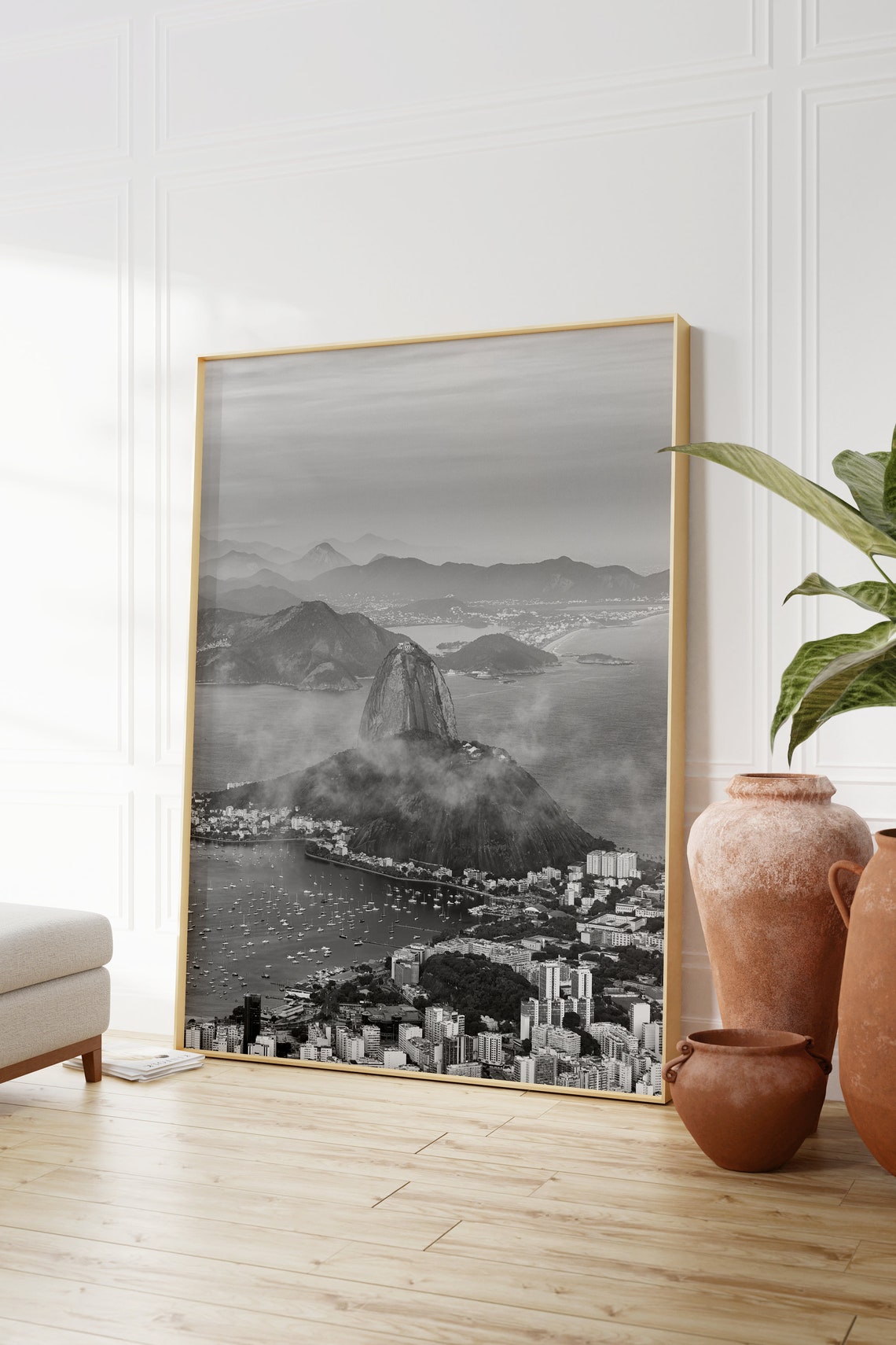 Rio de Janeiro Sugarloaf Mountain Aerial Black and White Photo Poster - Image 2