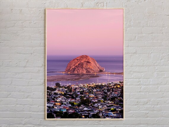 Morro Rock at Pink Sunset Harbor View California Coast Poster