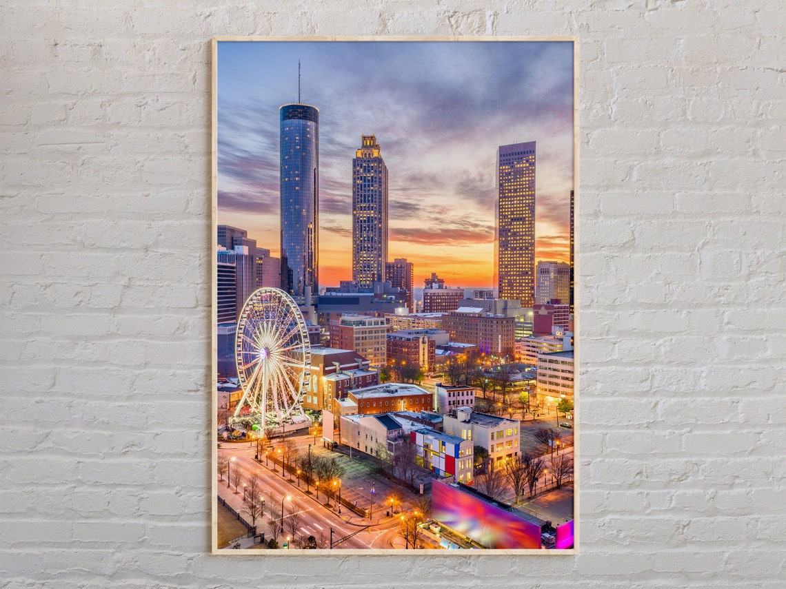 Atlanta Georgia Downtown Skyline Sunset SkyView Ferris Wheel Poster