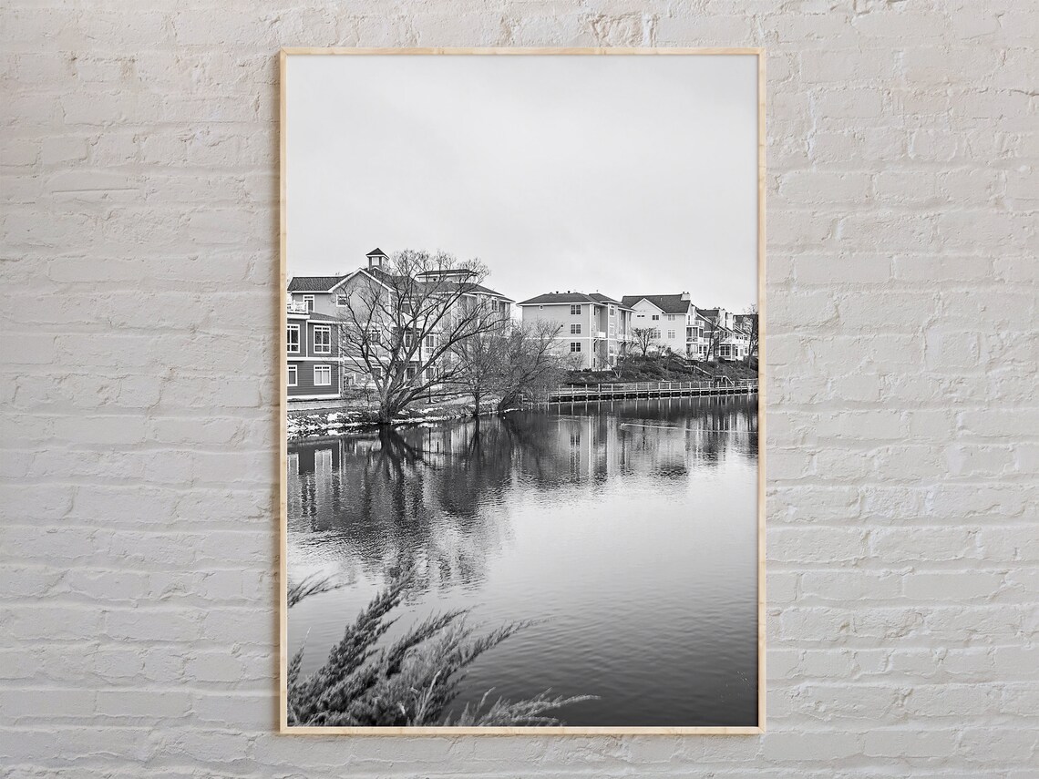 Traverse City Michigan Waterfront Black And White Photo Travel Poster