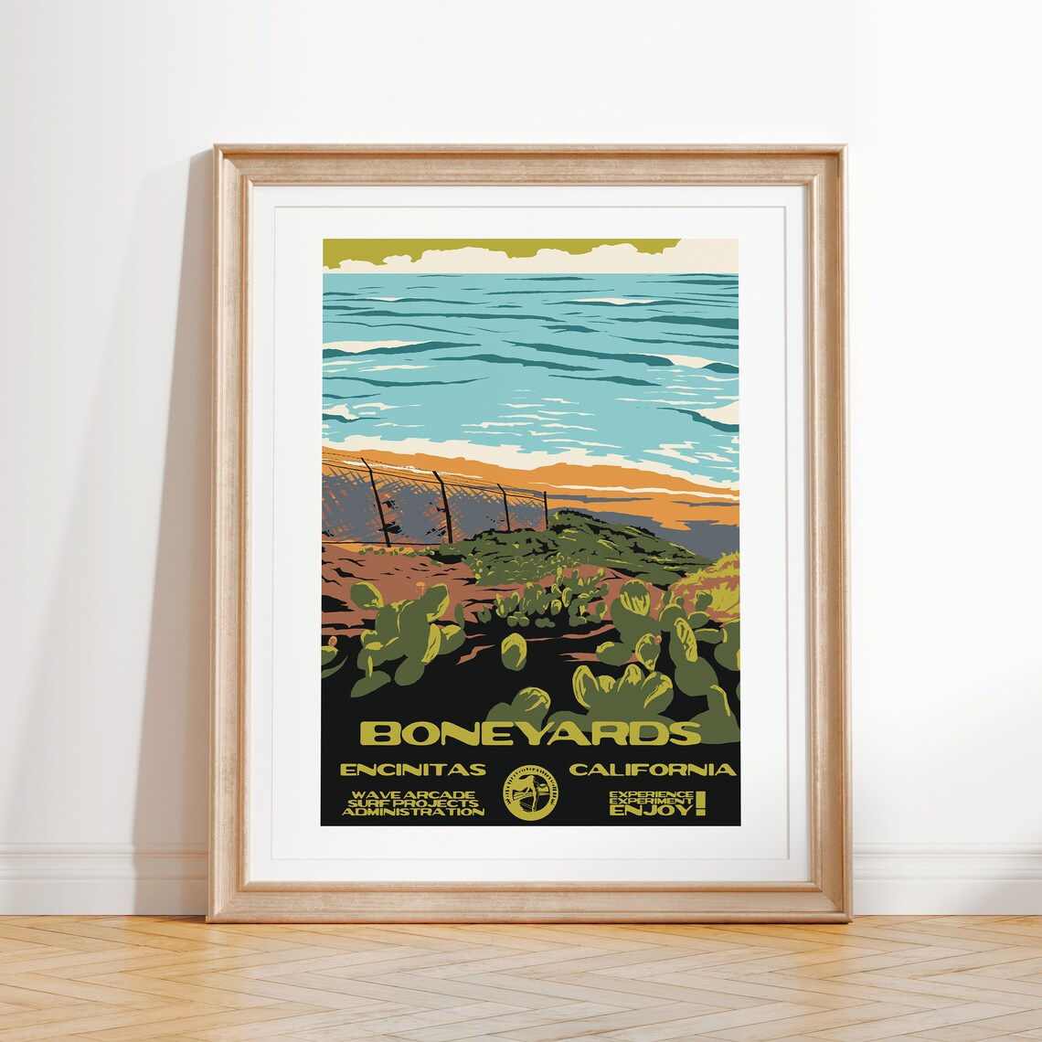 Boneyards Art Print Vintage National Parks Style Surf Poster Encinitas Ca Coastal Surf Decor