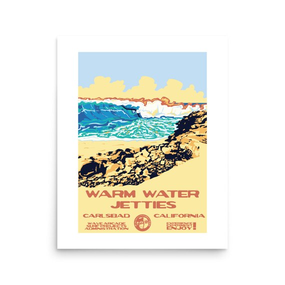 Copy Warm Water Jetties Carlsbad Ca Surf Poster National Parks Style