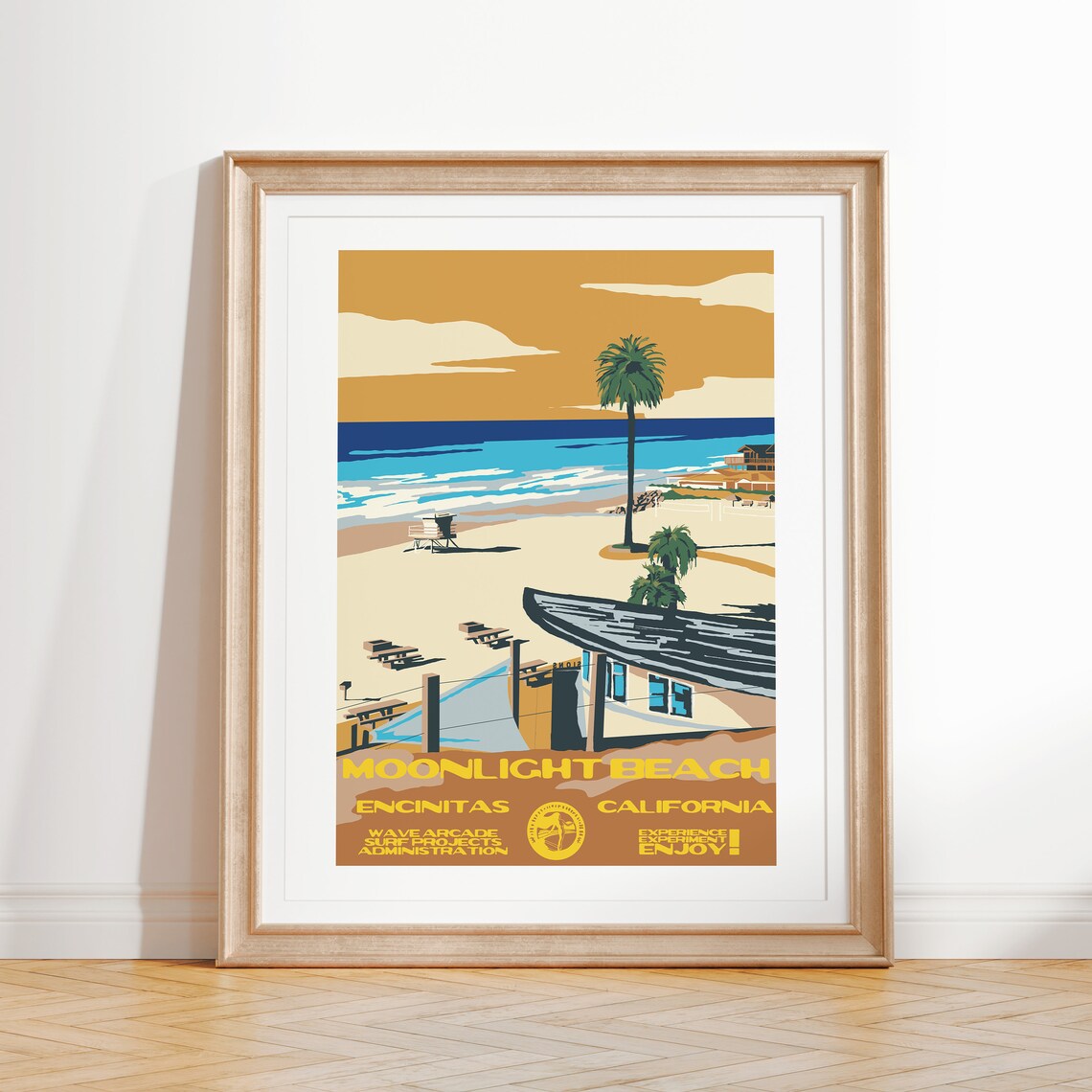Moonlight Beach Art Print Vintage National Parks Style Surf Poster Encinitas Ca Coastal Surf Decor